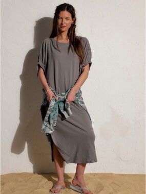 Free People Gray Midi Tee Dress